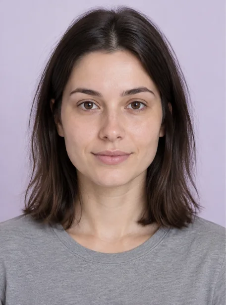 AI-generated fictional portrait illustrating facial measurement guides